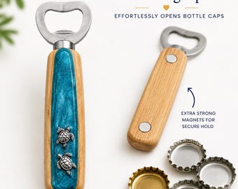 Sea Turtle Magnetic Bottle Opener, Coastal Fridge Magnet, Handmade Resin Bottle Opener, Beach House Decor, Bartender Gift, Hostess Gift