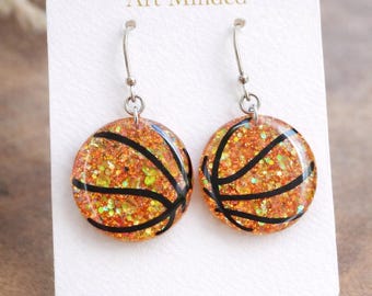 Glitter Basketball Earrings • Personalized Basketball Jewelry • Game Day Earrings • Basketball Mom Gift • Sports Fan Gift