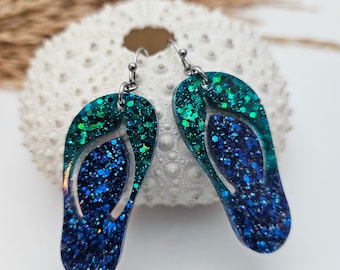 Tropical Flip Flop Earrings, Sparkly Fun Summer Earrings for Beach Lovers, Beach Comber Lover Gift, Vacation Lifestyle Vibe Gift