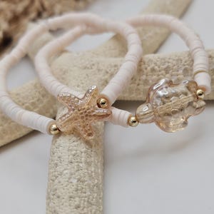 Sea Turtle & Starfish Bracelets, Heishi Stretchy Stack Bracelet, Sea Turtle Gifts, Beachy Friendship Stack Bracelets, Gift for Her, Ocean