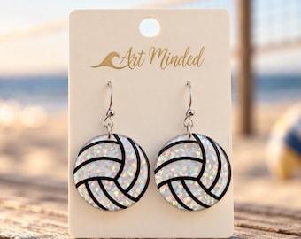 Glitter Volleyball Earrings, Sports Earrings, Volleyball Mom Gift, Volleyball Player