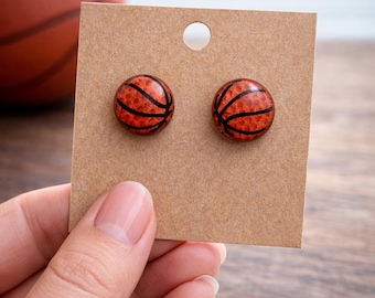 Basketball Stud Earrings, Orange Basketball Studs, Sports Earrings, Basketball Gift for Mom, Basketball Player Gift for Her
