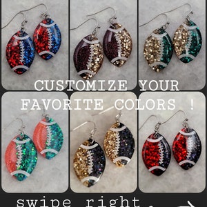 Sparkly Football Earrings, Personalized Custom Game Day Earrings, Lightweight Glitter Football Earrings, Gift for Her Sports Fan Gifts