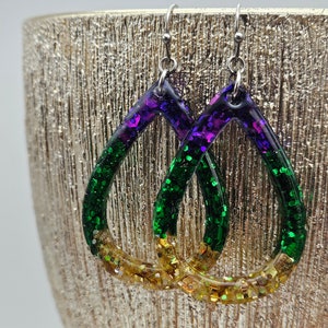 New Orleans Earrings Sparkly Mardi Gras Earrings - Lightweight Fleur Di Lis Jewelry for Fat Tuesday Celebration