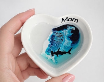 Personalized Shark Ring Dish, Hammerhead Shark Week Gift, Fathers Day Gift,  Shark Tooth Collection, Resin Ocean Waves Jewelry Holder