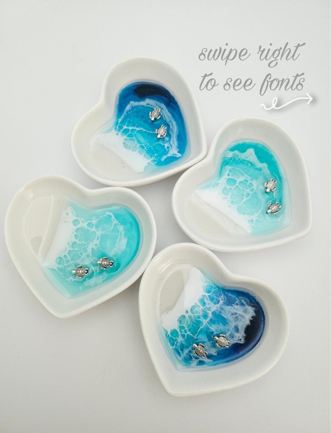 Personalized Sea Turtle Ring Dish, White Sandy Beach Ceramic Heart Dish, Wedding Anniversary, Engagement Gift, Housewarming, Birthday Gifts