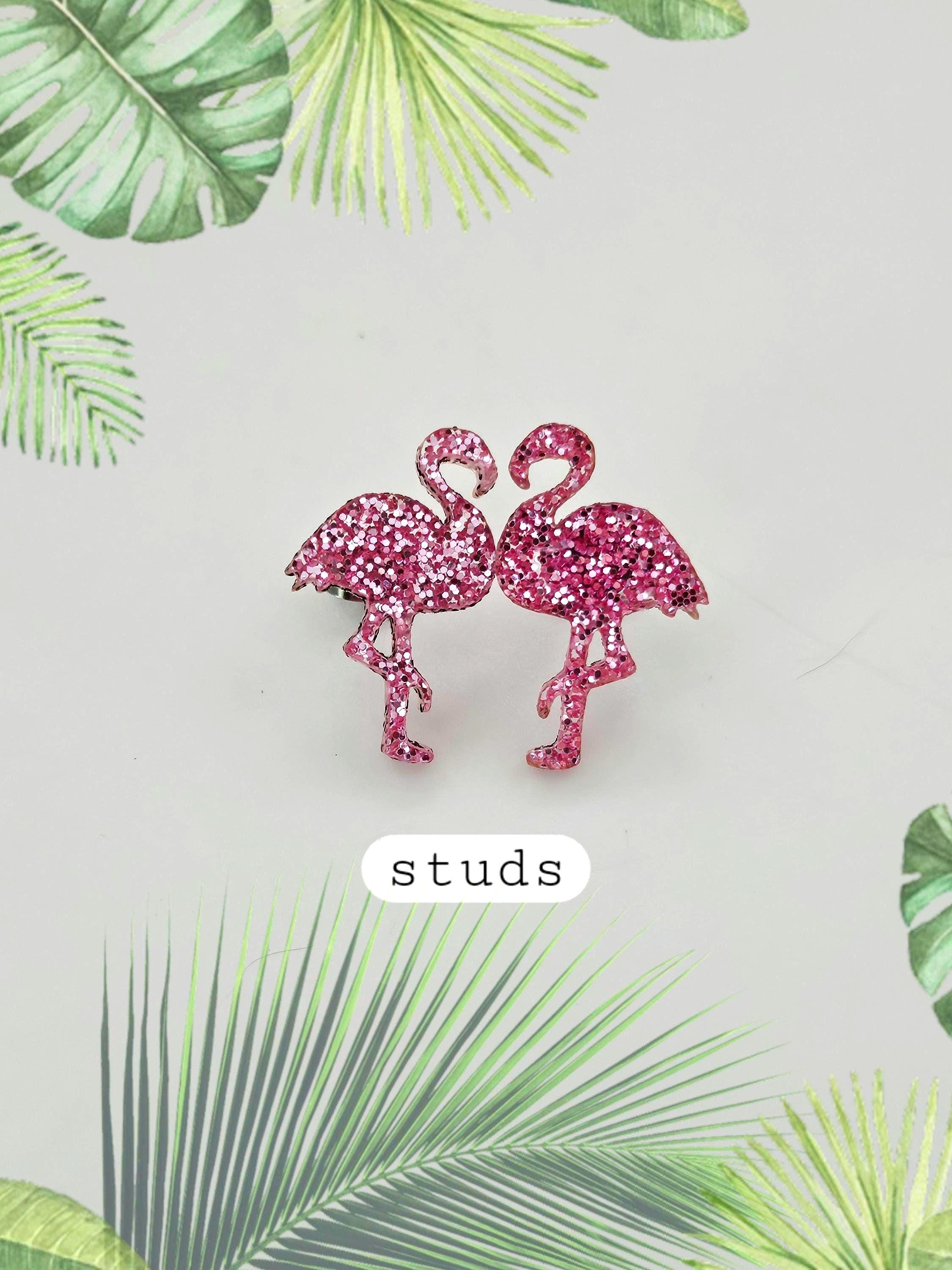 Couture Earrings - Mad Flamingos - Pink Floral Flamingo Earrings Ginger Lyne Collection Pink Flamingo Earrings, Rose Gold  main image 2