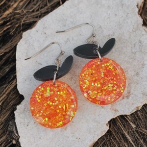 Orange Glitter Fruit Earrings Cute Farm to Table Gifts For Farm Stand Gift for Her Summer Earrings Food Earrings Oranges Grove Gifts