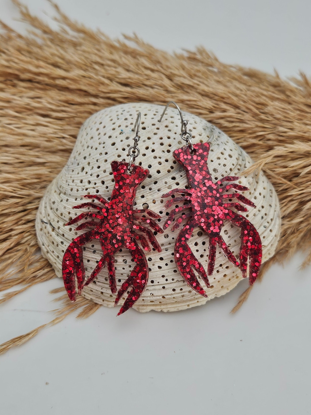 Sparkly Mardi Gras Crawfish Earrings, Louisiana Crawfish Boil Jewelry