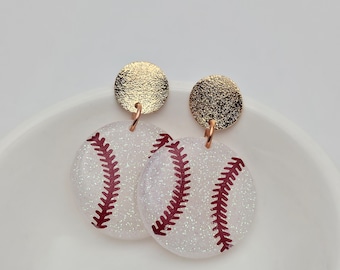 Baseball Dangle Earrings for Her,  Baseball Mom, Baseball Season Gift for Her, Gold Baseball, Silver Baseball