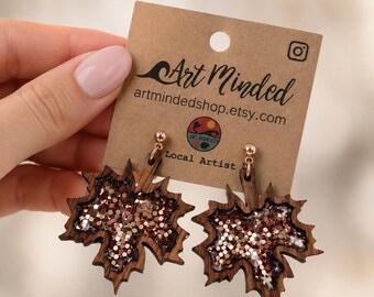 Maple Leaf Earrings Lightweight Fall Jewelry for Women Autumn Leaf Earrings Sparkly Thanksgiving & Halloween Gift
