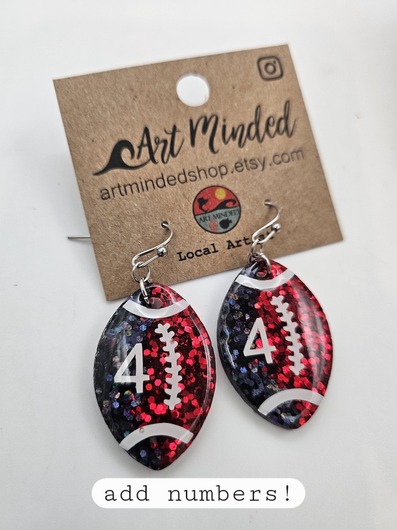 Personalized Football Earrings, Custom Team Colors, Sparkly Game Day Glitter Earrings, Sports Fan Gift, Football Jewelry, Super Bowl Earring afbeelding 6