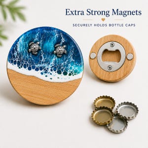 Sea Turtle Bottle Opener, Magnetic Ocean Waves Refrigerator Magnet, Coastal Bartender Gift, Hostess Gift, Sea Turtle Lover, Barware