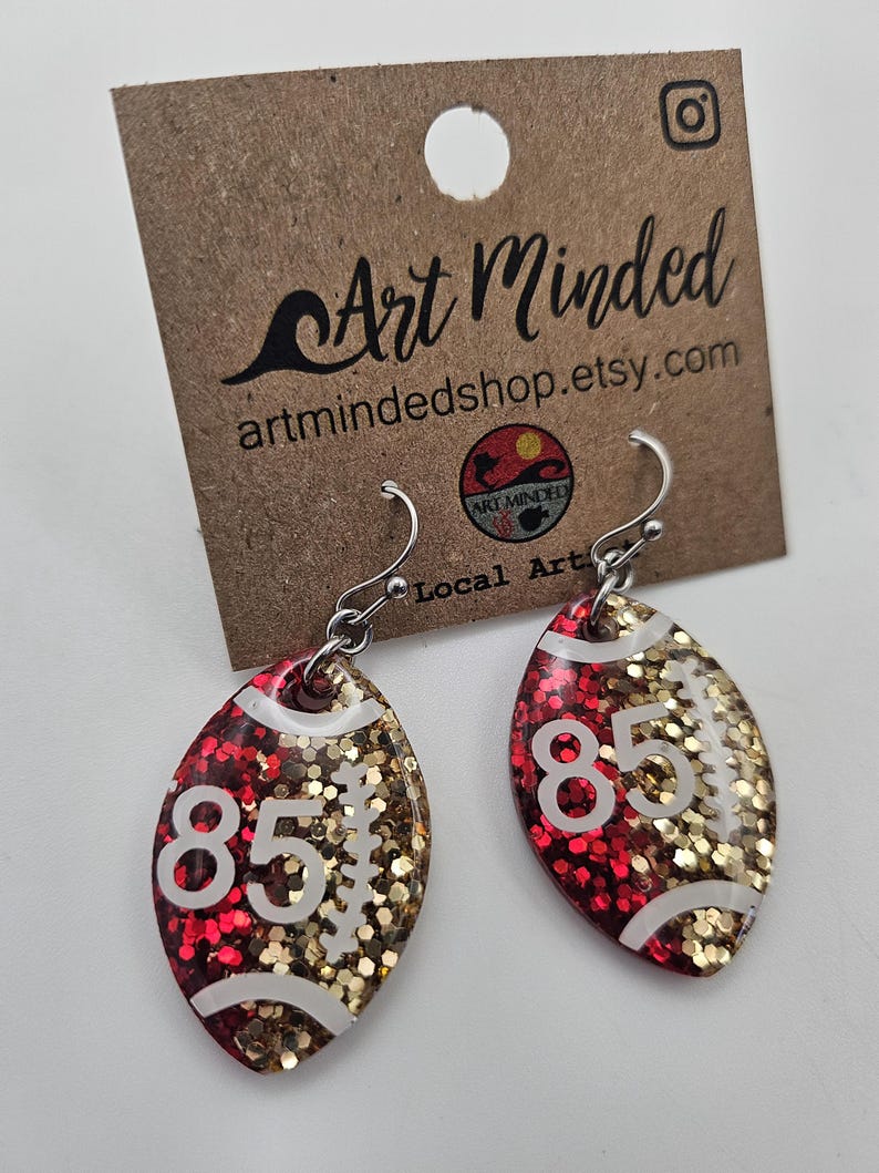 Personalized Football Earrings, Custom Team Colors, Sparkly Game Day Glitter Earrings, Sports Fan Gift, Football Jewelry, Super Bowl Earring afbeelding 5