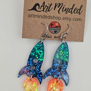 Rocket Ship Earrings, Spaceship Earrings, Rocket Launch Gifts, Spacecraft Gift, Cape Canaveral Florida Space Coast, Space Force gift for her image 8