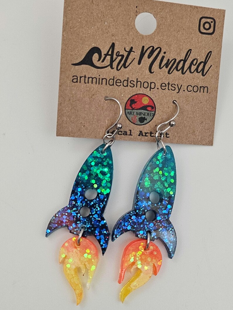 Rocket Ship Earrings, Spaceship Earrings, Rocket Launch Gifts, Spacecraft Gift, Cape Canaveral Florida Space Coast, Space Force gift for her image 8