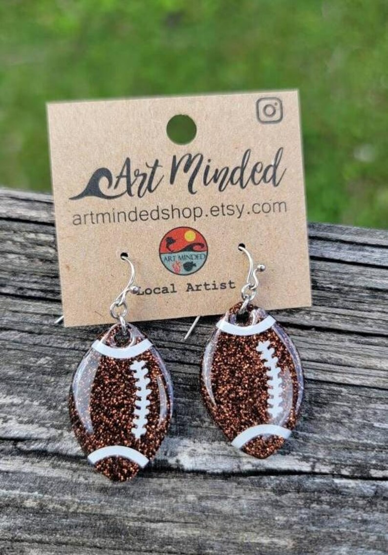 Personalized Football Earrings, Custom Team Colors, Sparkly Game Day Glitter Earrings, Sports Fan Gift, Football Jewelry, Super Bowl Earring afbeelding 9