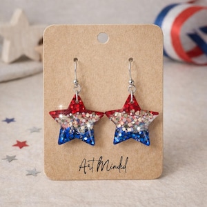 Patriotic Star Earrings, Red White and Blue Jewelry, Stars and Stripes, Memorial Day, USA, Independence Day, 4th of July Earrings