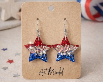 Patriotic Star Earrings, Red White and Blue Jewelry, Stars and Stripes, Memorial Day, USA, Independence Day, 4th of July Earrings