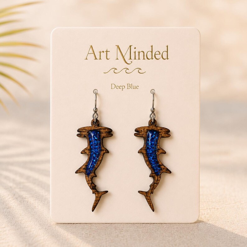 Hammerhead Shark Earrings, Shark Lover Gift, Ocean Earrings, Shark Week Gift, Scuba Diver Gift, Marine Biologist Gift, Beach Jewelry Deep Blue