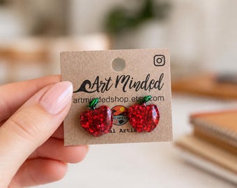Teacher Apple Stud Earrings, Back to School Earrings, Teacher Appreciation Gift, Red Apple Earrings, New Teacher Gift, Teacher Jewelry