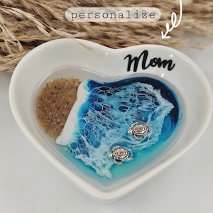 Personalized Sea Turtle Ring Dish, Beach Ring Dish, Jewelry Holder, Ceramic Heart Trinket Dish, Engagement Gift, Sea Turtle Gifts