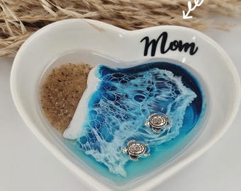 Personalized Sea Turtle Ring Dish, Beach Ring Dish, Jewelry Holder, Ceramic Heart Trinket Dish, Engagement Gift, Sea Turtle Gifts