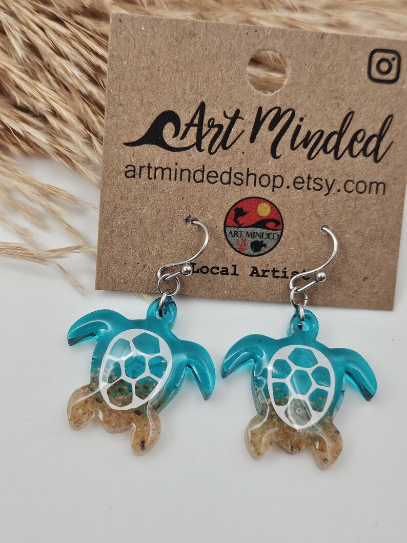 Sea Turtle Earrings, Sea Turtle Gifts, Beach Gifts for Her, Summer Earrings, Turtle Jewelry, Tortoise Gift, Beachy Turtle Earring image 4