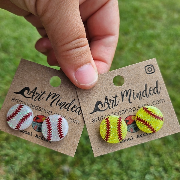 Softball & Baseball Stud Earrings, Glitter Studs, Travel Team gift for Player, Baseball Mom Gift, Sports Jewelery, Game Day Gift for Her