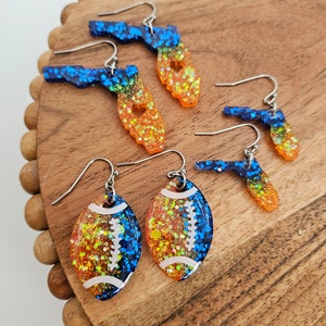 Orange and Blue Football Earrings, Game Day Earrings, Lightweight Sports Earrings