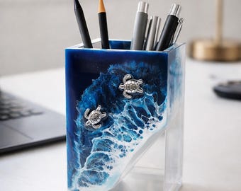 Ocean Pencil Cup Holder, Teacher Appreciation Week Gift, Sea Turtle Gifts, Toothbrush Holder, Bathroom Organizer, Makeup Brush Organizer