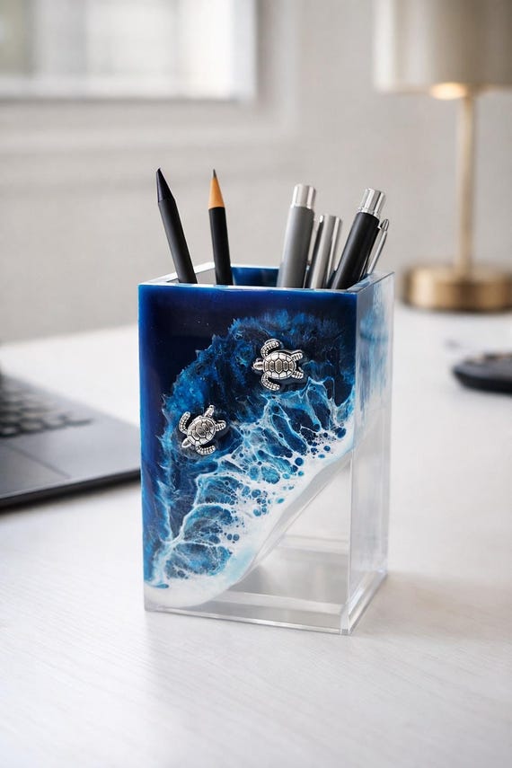 Ocean Pencil Cup Holder, Teacher Appreciation Week Gift, Sea Turtle Gifts, Toothbrush Holder, Bathroom Organizer, Makeup Brush Organizer
