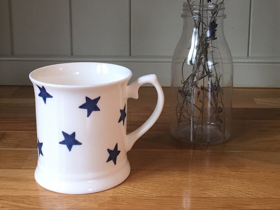 Blue Star Bone China Tankard. Hand Decorated.