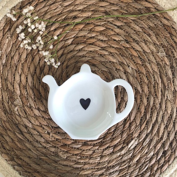 Hand Decorated Blue Heart Teabag Tidy