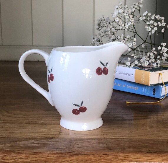 Cherries Bone China Creamer. Hand Decorated.