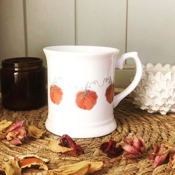 Pumpkin Bone China Tankard. Hand Decorated.
