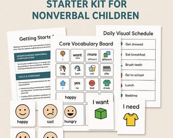 Printable Communication Starter Kit for Nonverbal Children | Autism Visual Schedule, PECS Core Board, Emotion Cards, AAC Support