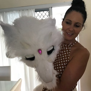 6ft Wearable White Fur Blinking Eye Dragon puppet