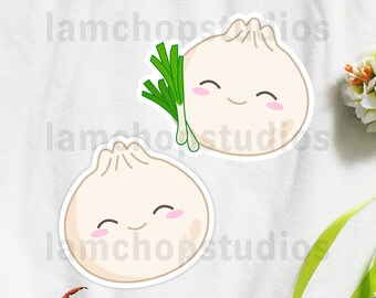 Pegatinas troqueladas de dumplings de sopa china - Pegatinas lindas - Pegatinas de dumplings - Comida asiática - Snacks - Jiaozi - Xiao Long Bao - Kawaii