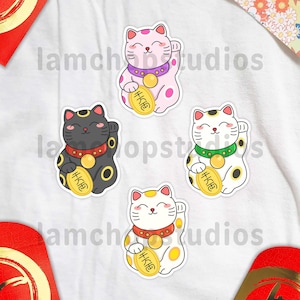 Pegatinas de gato de la suerte / pegatinas troqueladas - lindo - gato - mascota - gatito - kawaii - cultura del este de Asia - maneki-neko - gato saludando - gato de la suerte