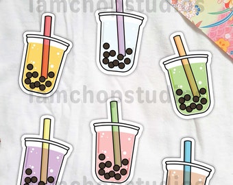 Bubble Tea Stickers |  diecut sticker - bubble tea - boba stickers - food - asian food - asian drink - tapioca tea - boba - milk tea - pearl