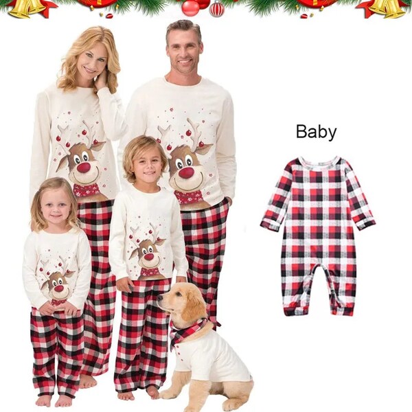 Christmas Family Matching Pajamas Outfit Set | Father Mother Kids Baby Pet Dog Cat  Christmas Matching Clothes Pjs Top Pants Deer