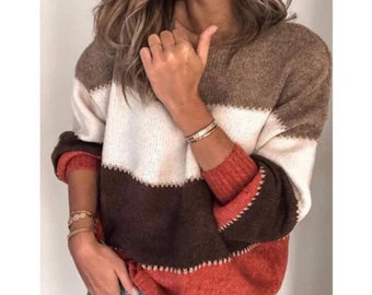 Autumn Fall Winter | Loose Striped Sweaters For Women | Pullover Plus Size Women Sweaters Oversized Color Block Sweater Jumper
