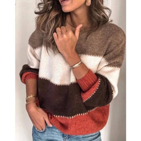 Autumn Fall Winter | Loose Striped Sweaters For Women | Pullover Plus Size Women Sweaters Oversized Color Block Sweater Jumper