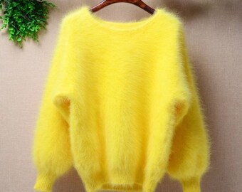 Canary Yellow Fuzzy Year Round Sweater  Angora sweater, Sweaters, Trendy  fashion tops