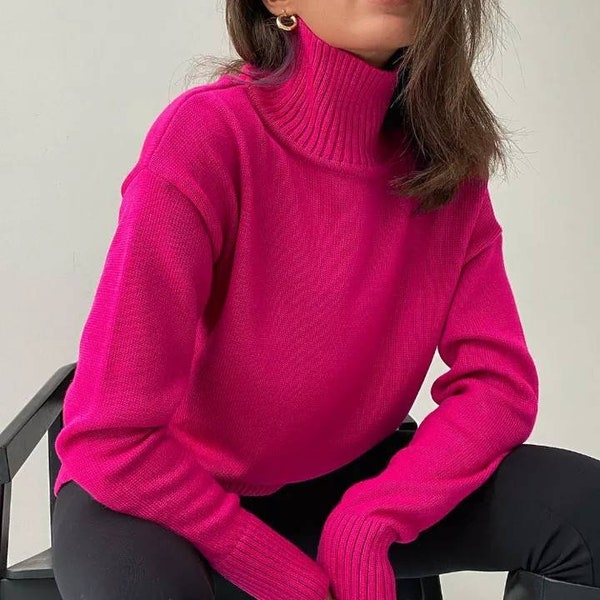 Turtleneck Loose Autumn Sweaters For Women | New Korean Elegant Knitted Sweater | Jumper Klein | Warm Pullover | Fashion Solid Tops | Winter