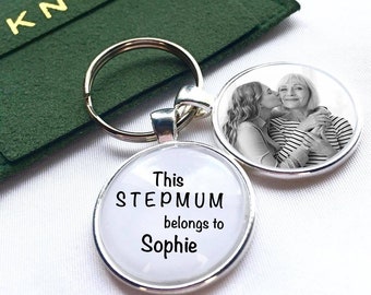 Personalised Gifts For Step Mum Christmas / Birthday Photo Key chain (Photo Insert) This Step Mum Belongs to (Name Insert)