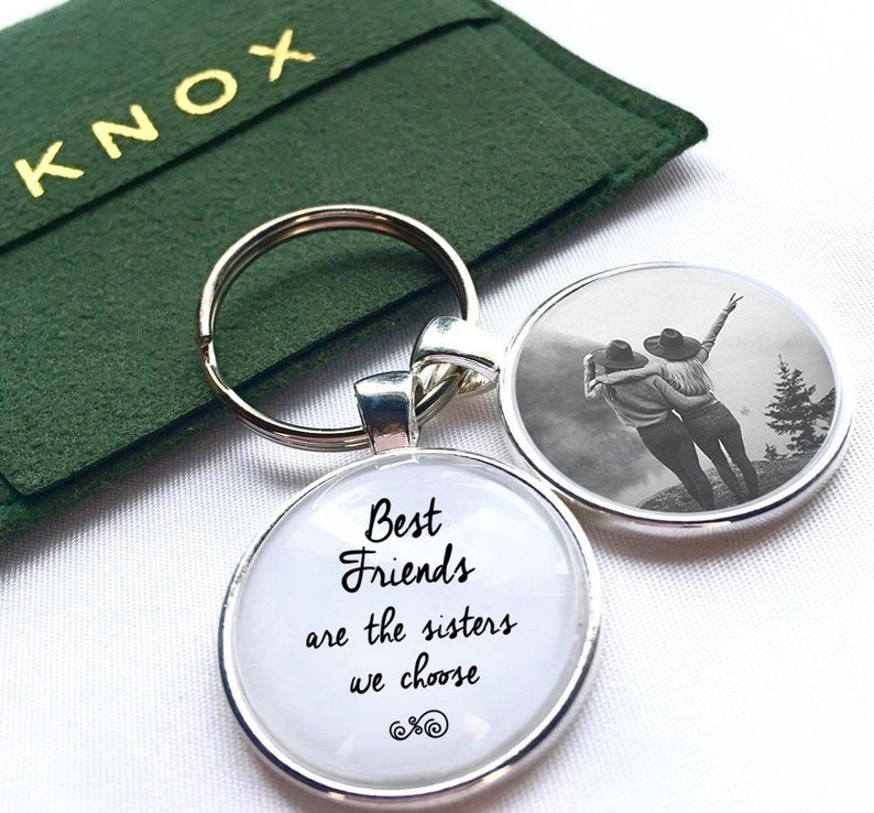 Personalised Best Friend Gift Photo Insert Keychain Birthday Gift 'Best Friends are the sisters we choose' image 1