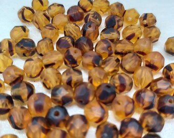 Tortoise Shell Colour Beads 6mm Czech Faceted Beads Tiger Striped Beads Matt Finish Beads Packs Of 100