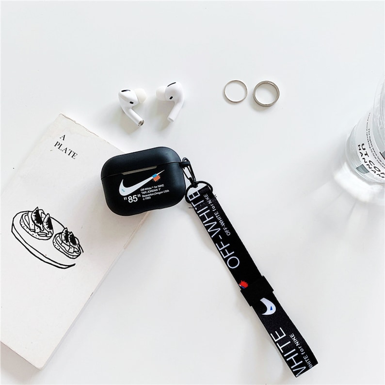 With strap Nike Off White Silicone Airpod Case Keychain with Etsy